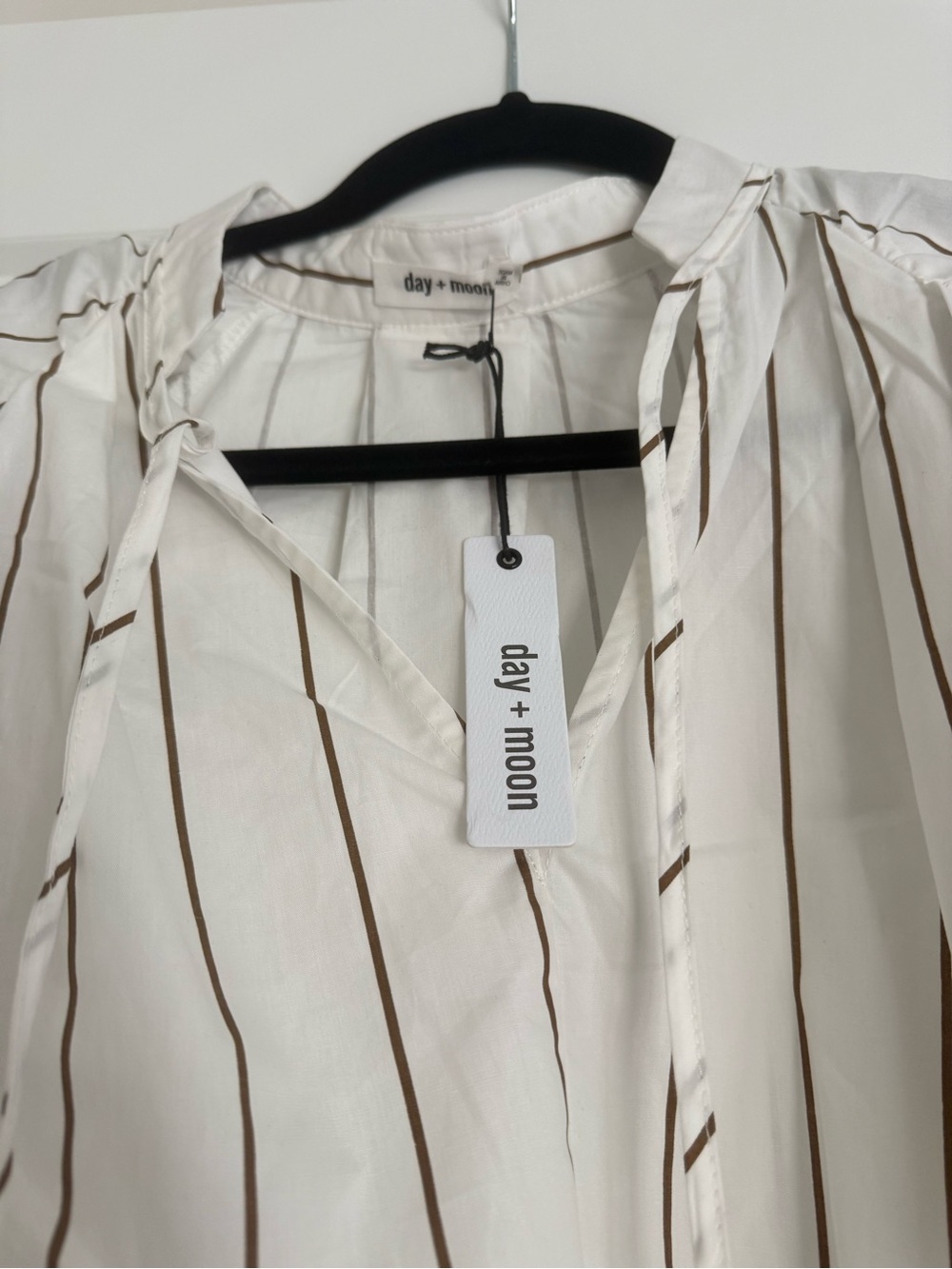 day + moon White Striped Tie-Neck Blouse